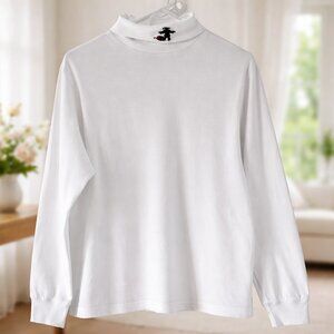 Croft & Barrow White Cotton Turtleneck Top Scarecrow Embroidery XL